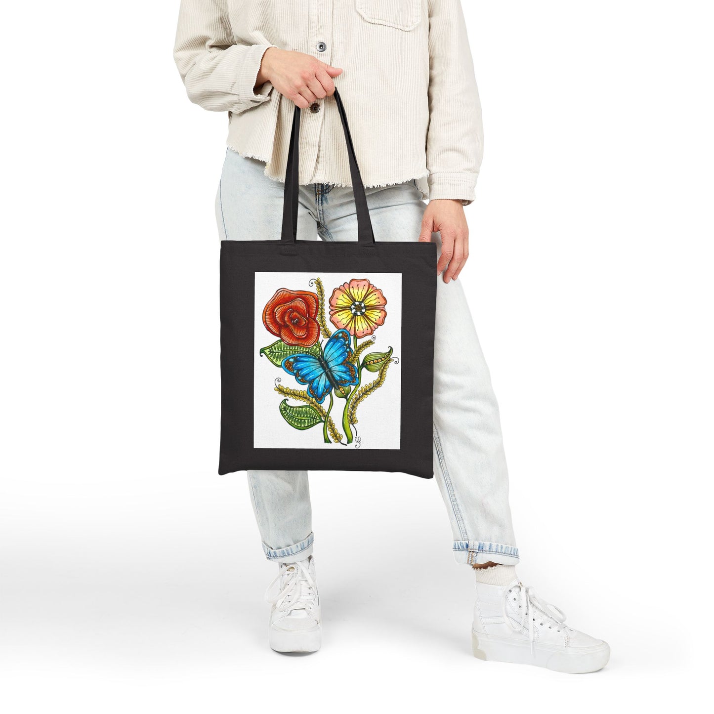 Blue Butterfly Cotton Canvas Tote Bag