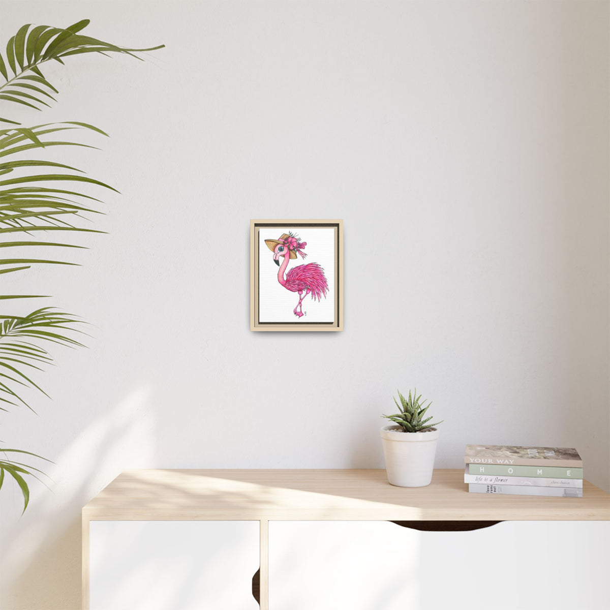 Francine The Flamingo Matte Canvas, Framed (Multi-color)