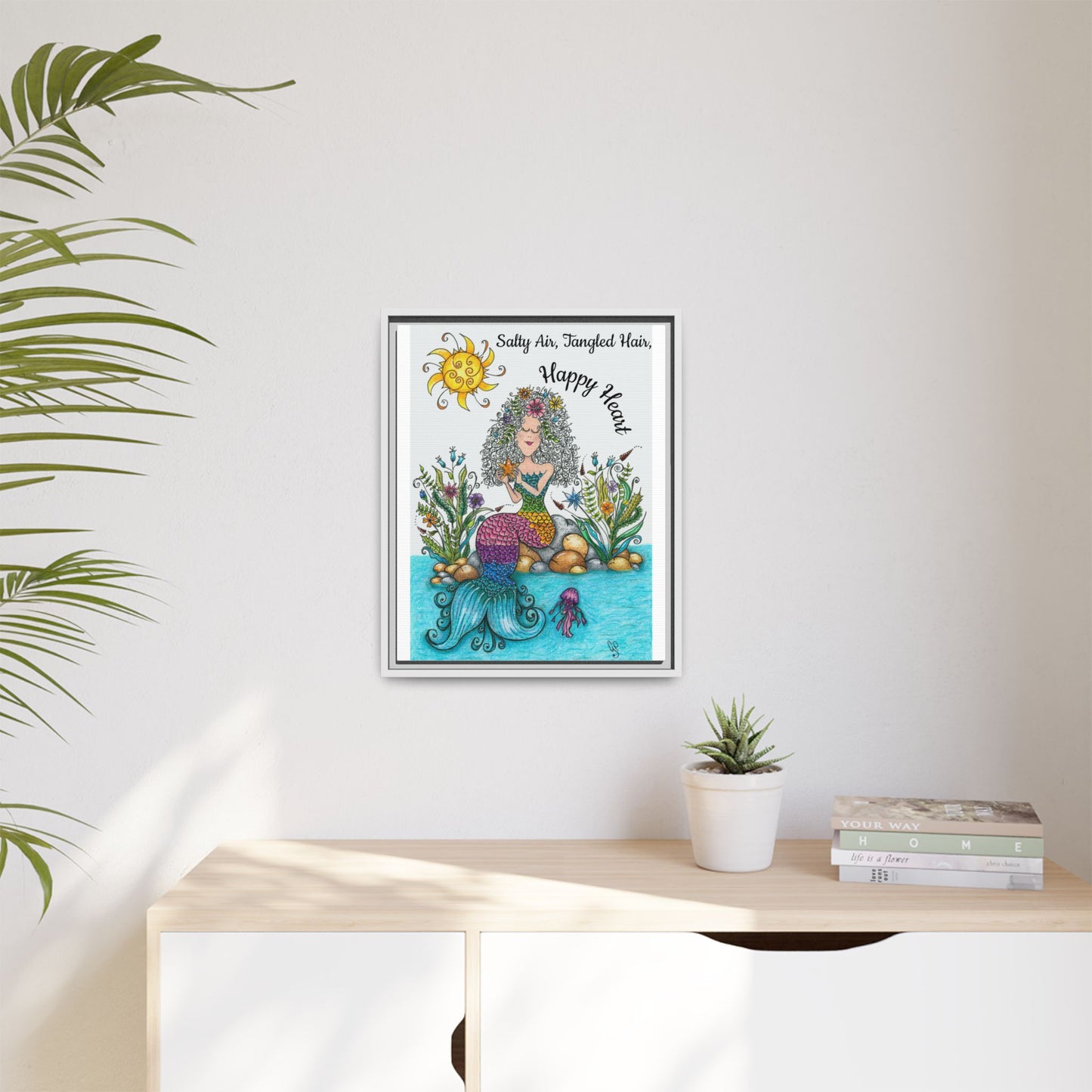 Mermaid Matte Canvas, Framed (Multi-color)
