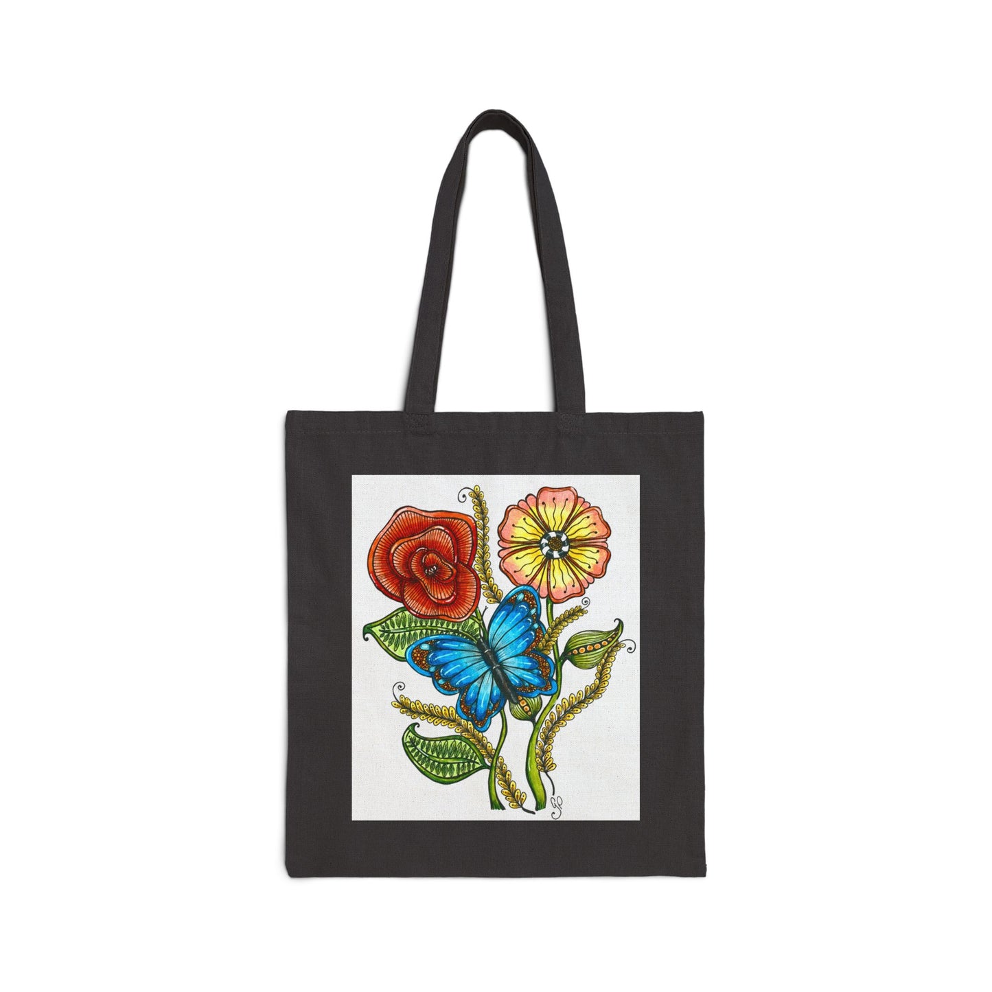 Blue Butterfly Cotton Canvas Tote Bag