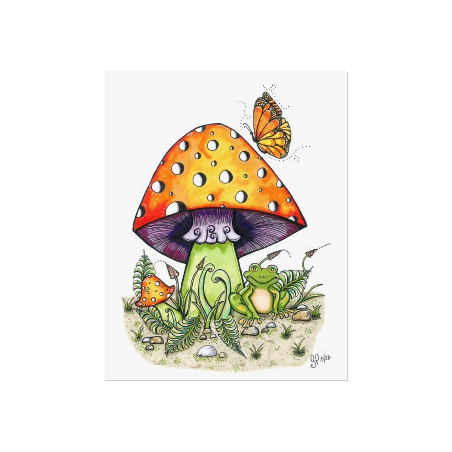 Froggy Loves Mushrooms Fine Art Posters