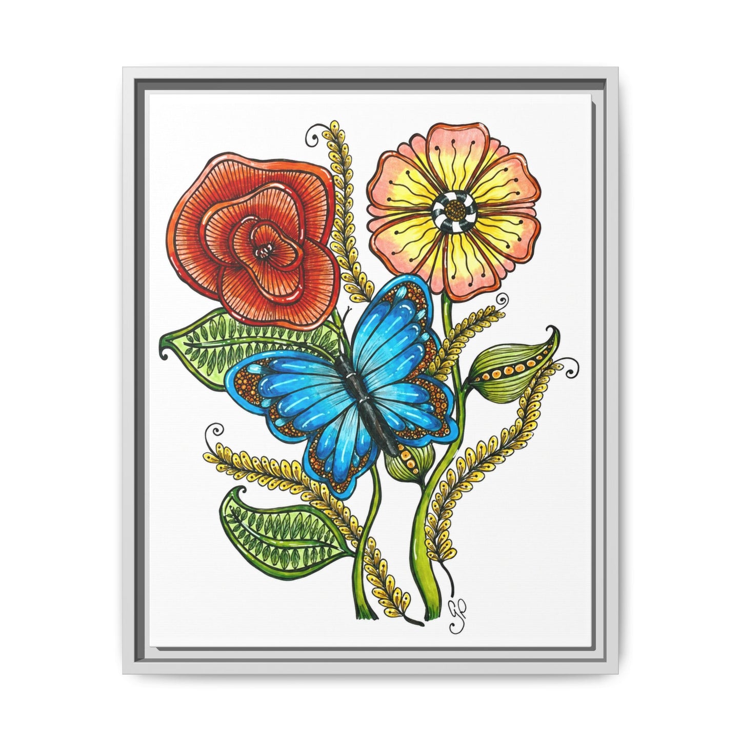 Blue Butterfly Matte Canvas, Framed (Multi-color)