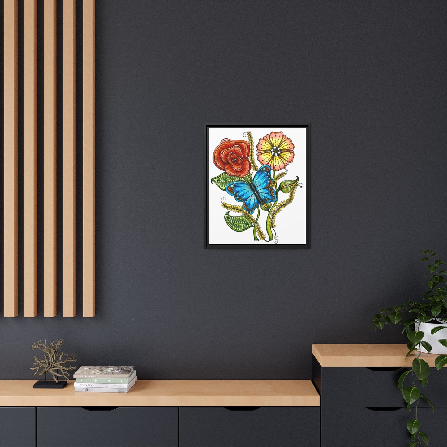 Blue Butterfly Matte Canvas, Framed (Multi-color)