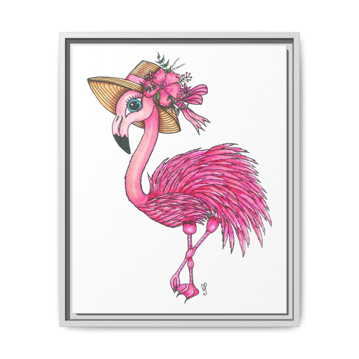 Francine The Flamingo Matte Canvas, Framed (Multi-color)