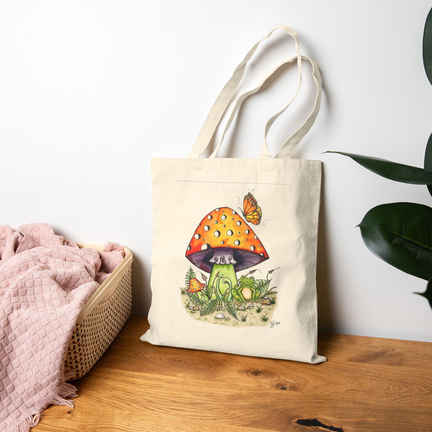 Froggy Loves Mushrooms Cotton Canvas Tote Bag