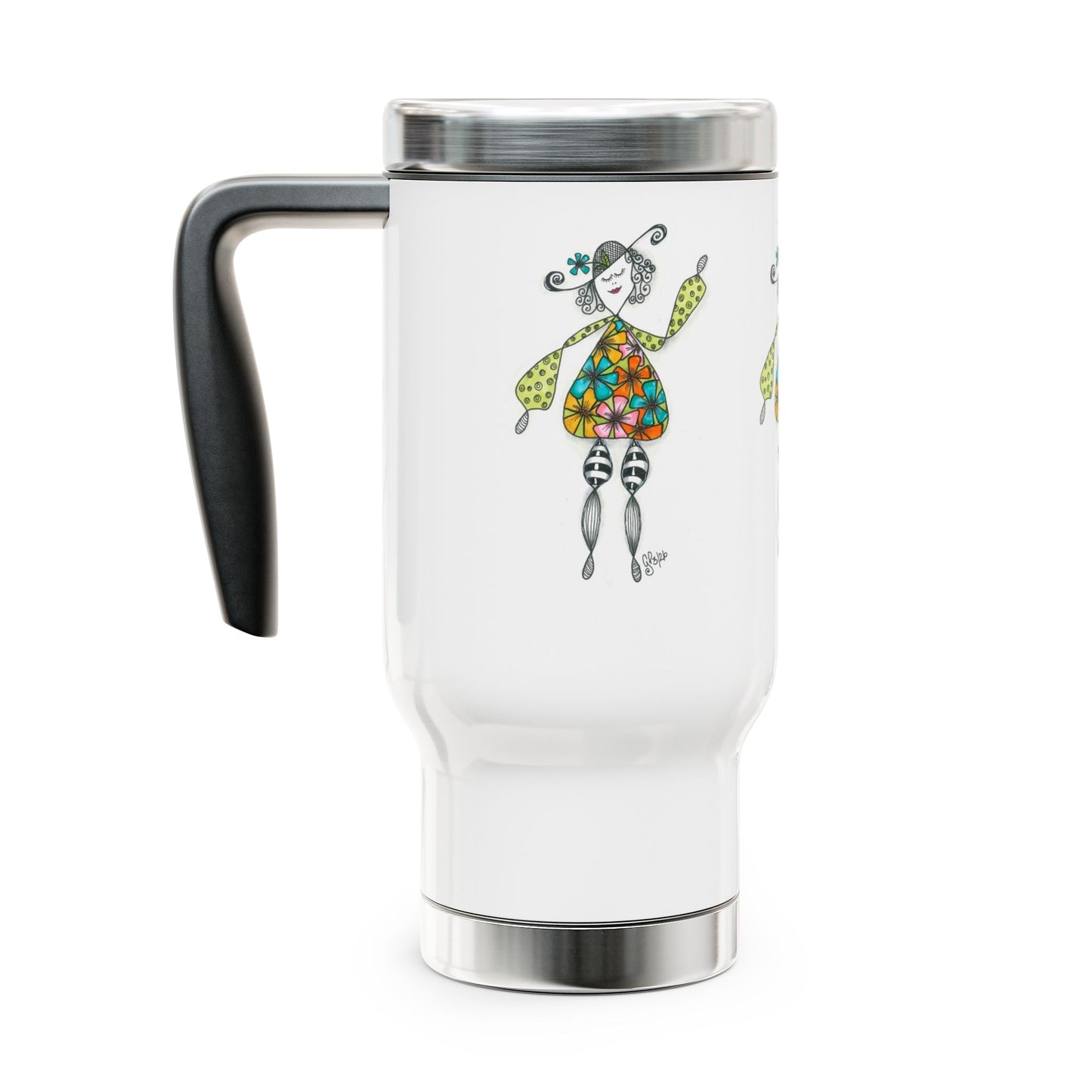 Carefree And Fancy Free Stainless Steel Travel Mug with Handle, 14oz