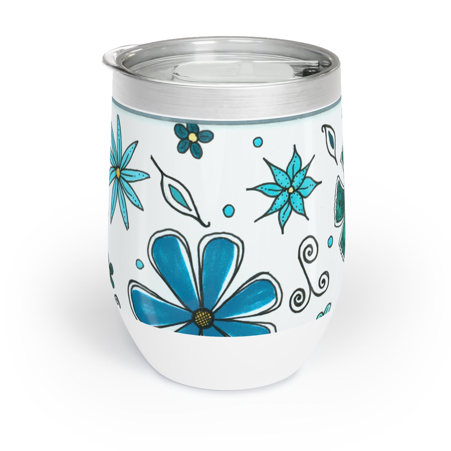 Retro Blue Flowers Chill Wine Tumbler