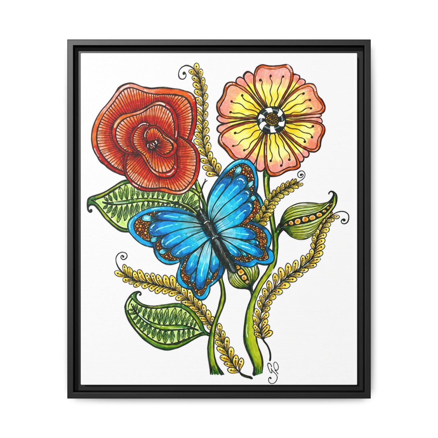 Blue Butterfly Matte Canvas, Framed (Multi-color)