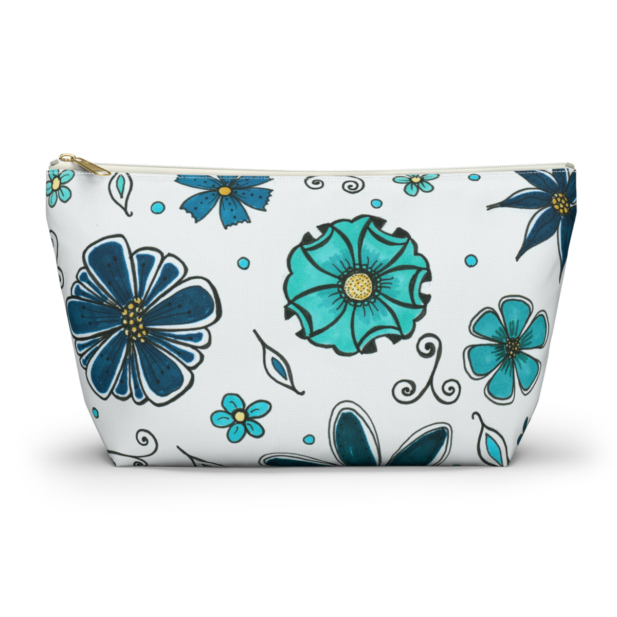 Retro Blue Flowers Accessory Pouch
