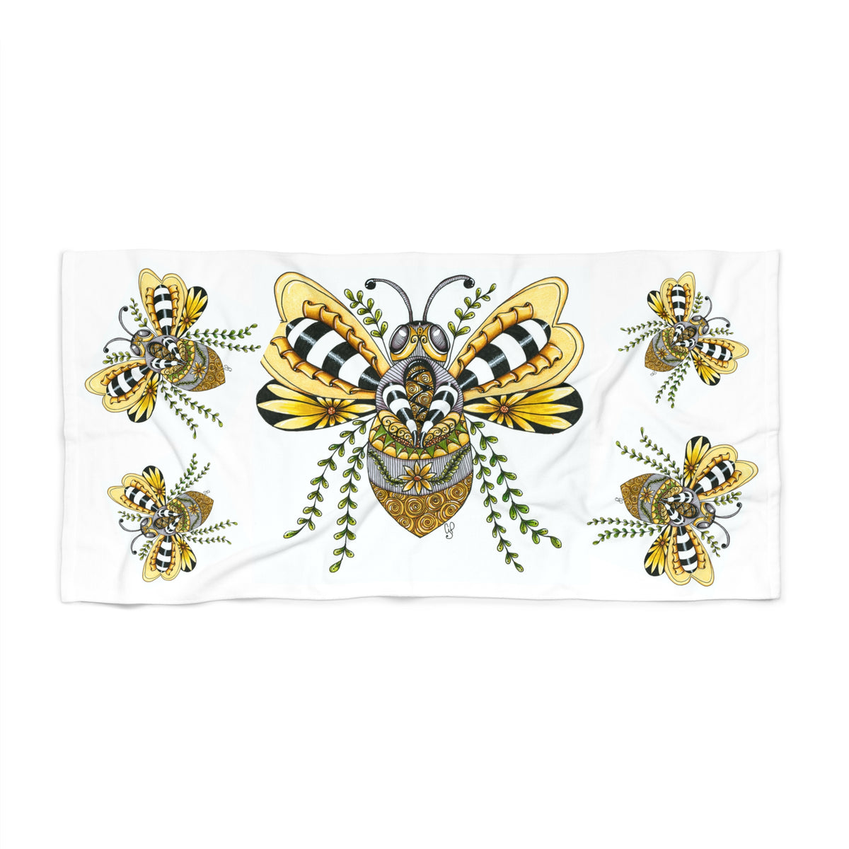 Queen Bee illustration on a large microfiber beach towel