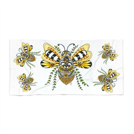 Queen Bee illustration on a large microfiber beach towel