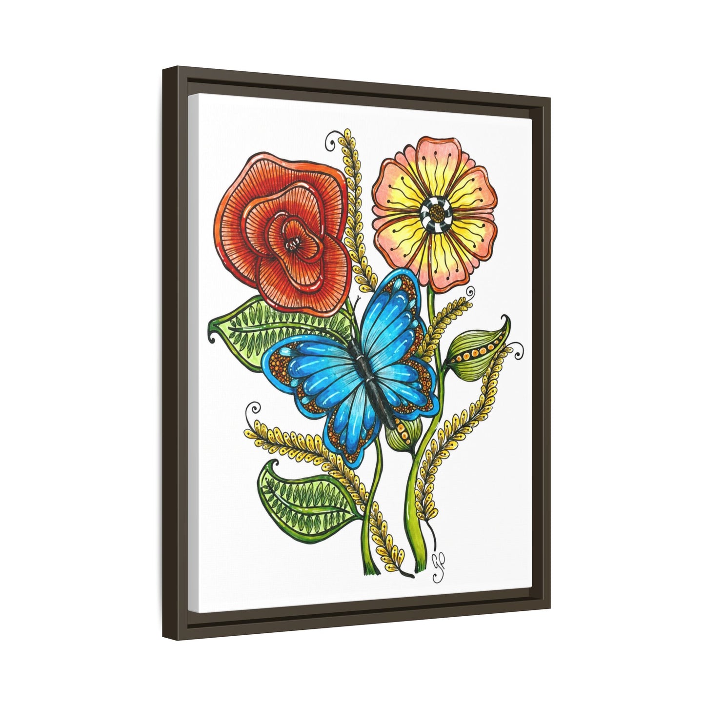 Blue Butterfly Matte Canvas, Framed (Multi-color)