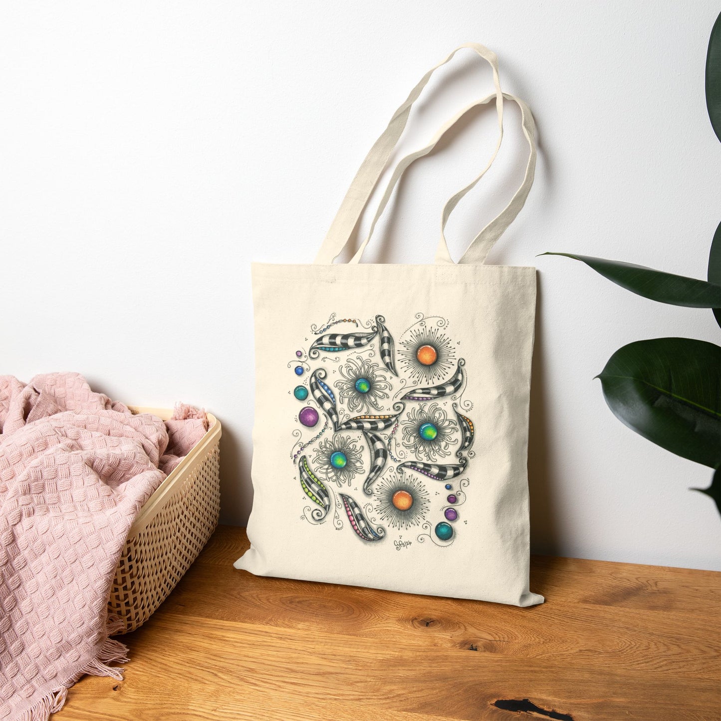 Zen Whimsy Cotton Canvas Tote Bag