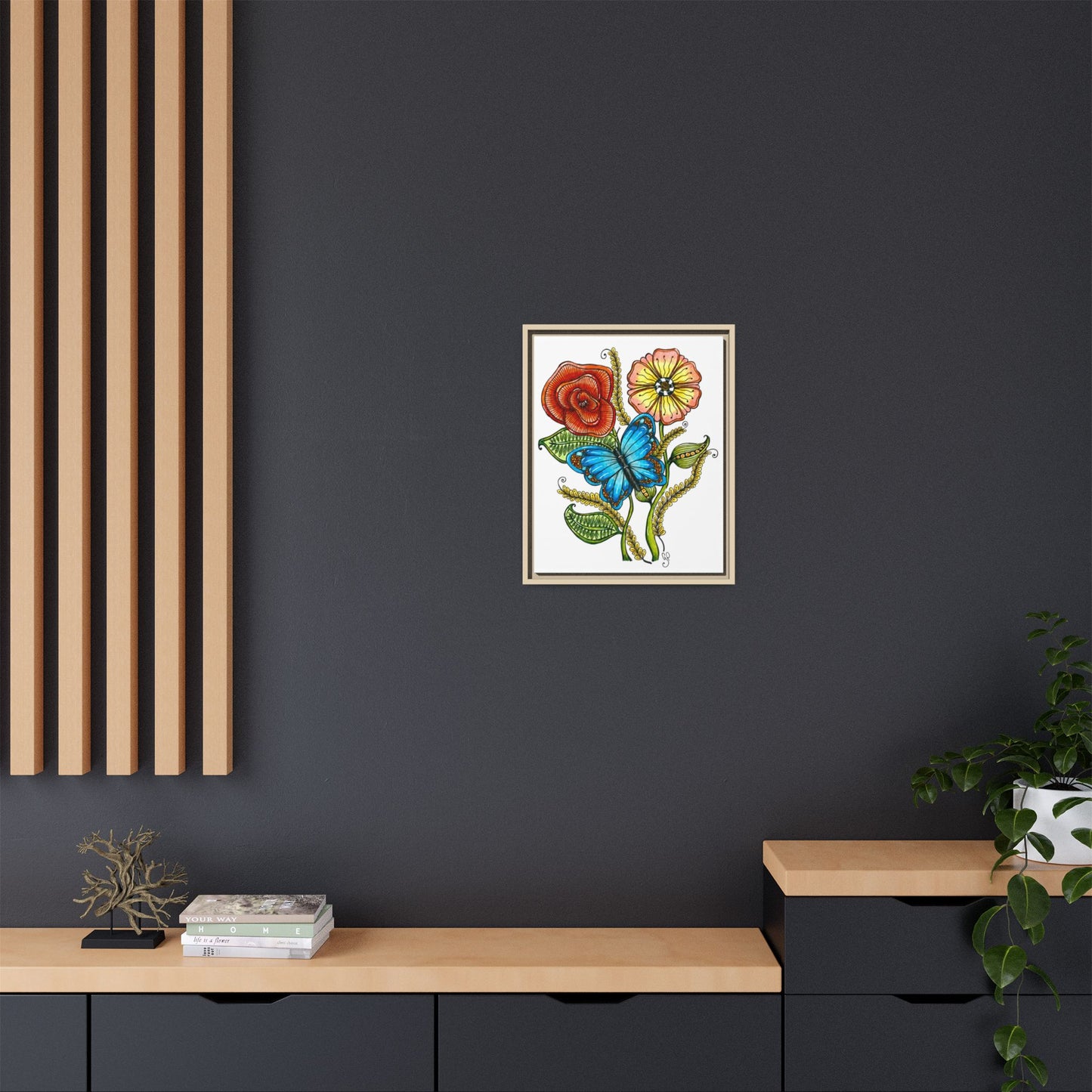 Blue Butterfly Matte Canvas, Framed (Multi-color)