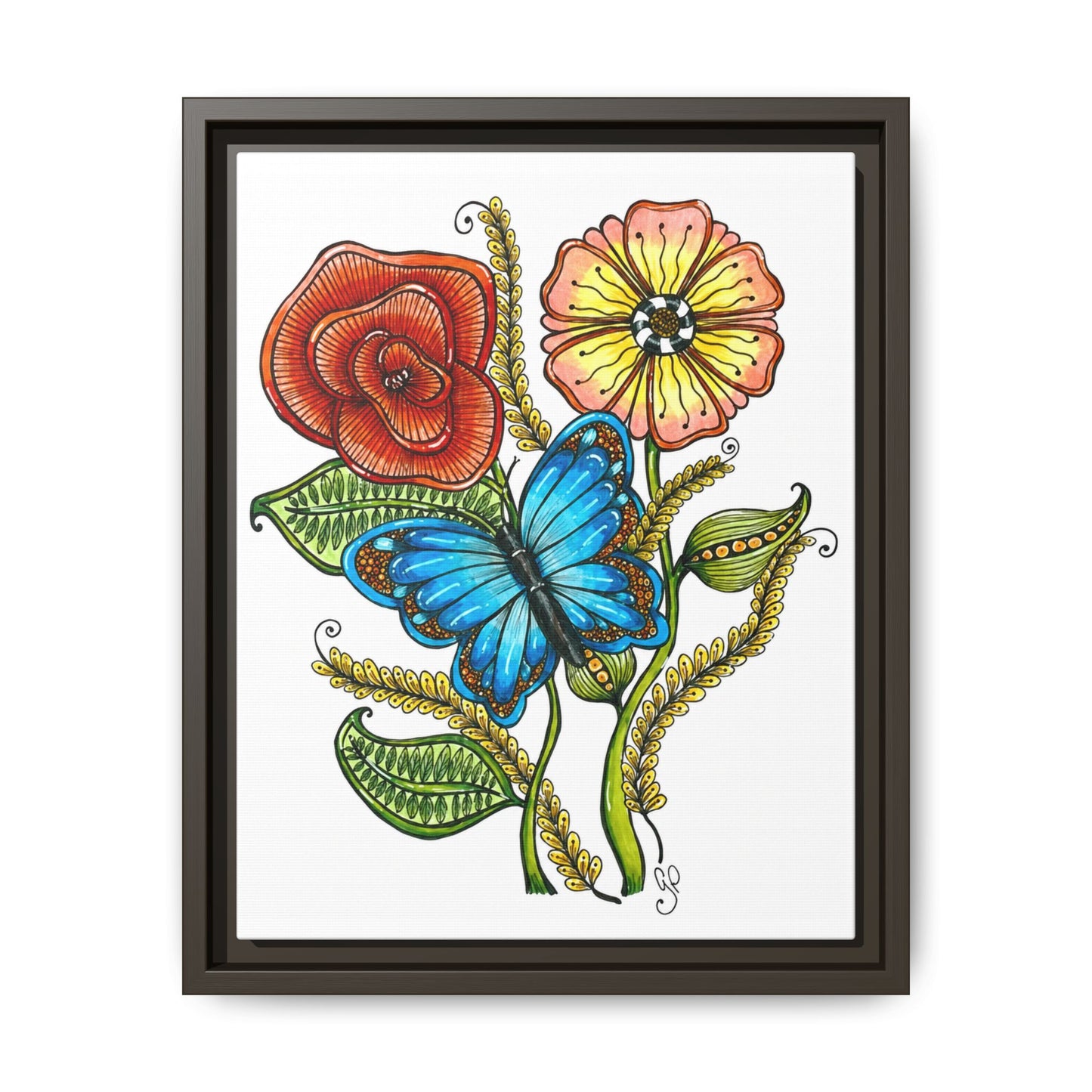 Blue Butterfly Matte Canvas, Framed (Multi-color)
