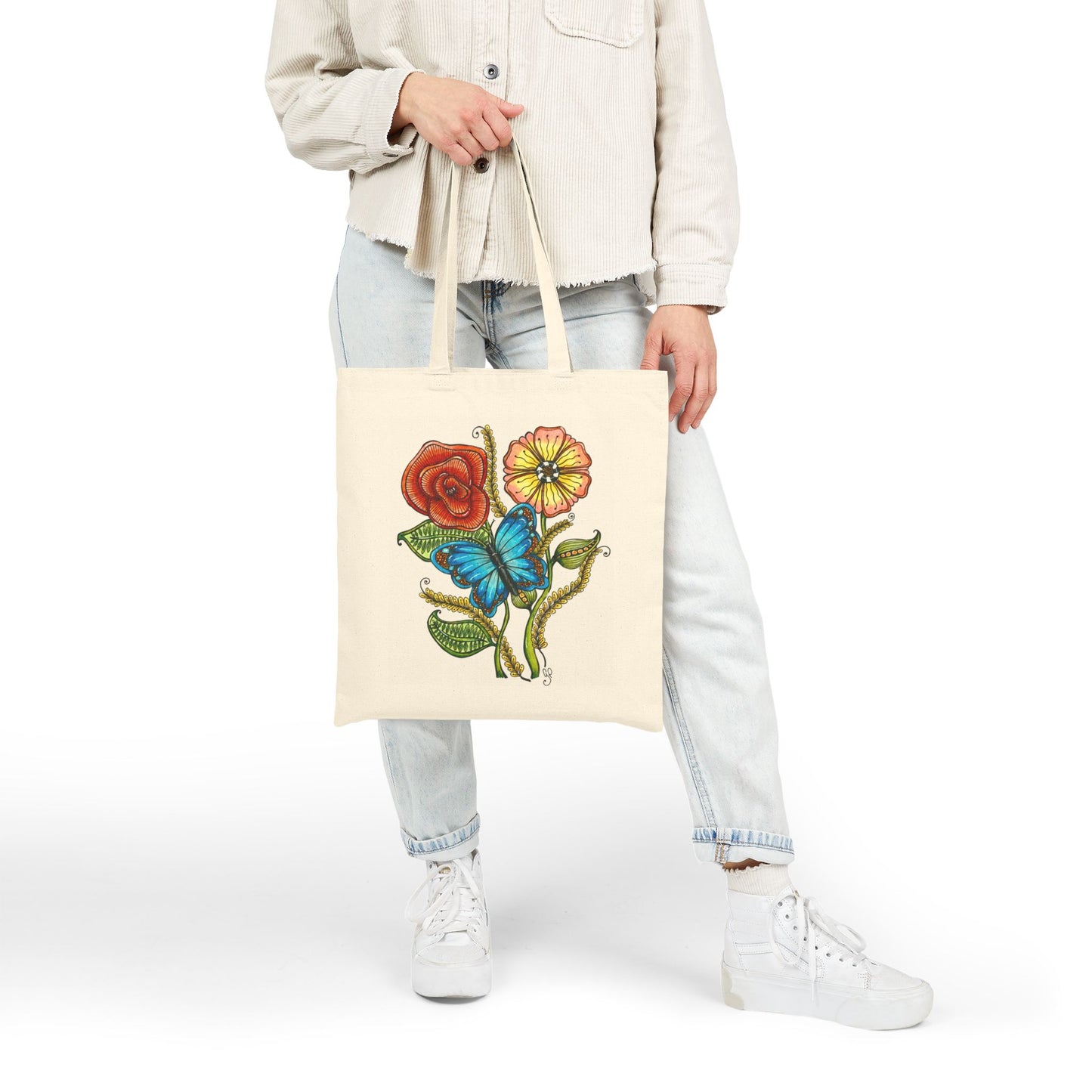 Blue Butterfly Cotton Canvas Tote Bag