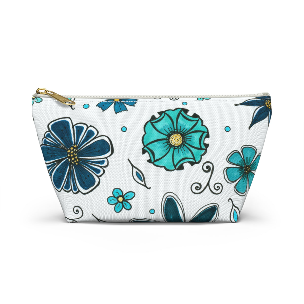 Retro Blue Flowers Accessory Pouch