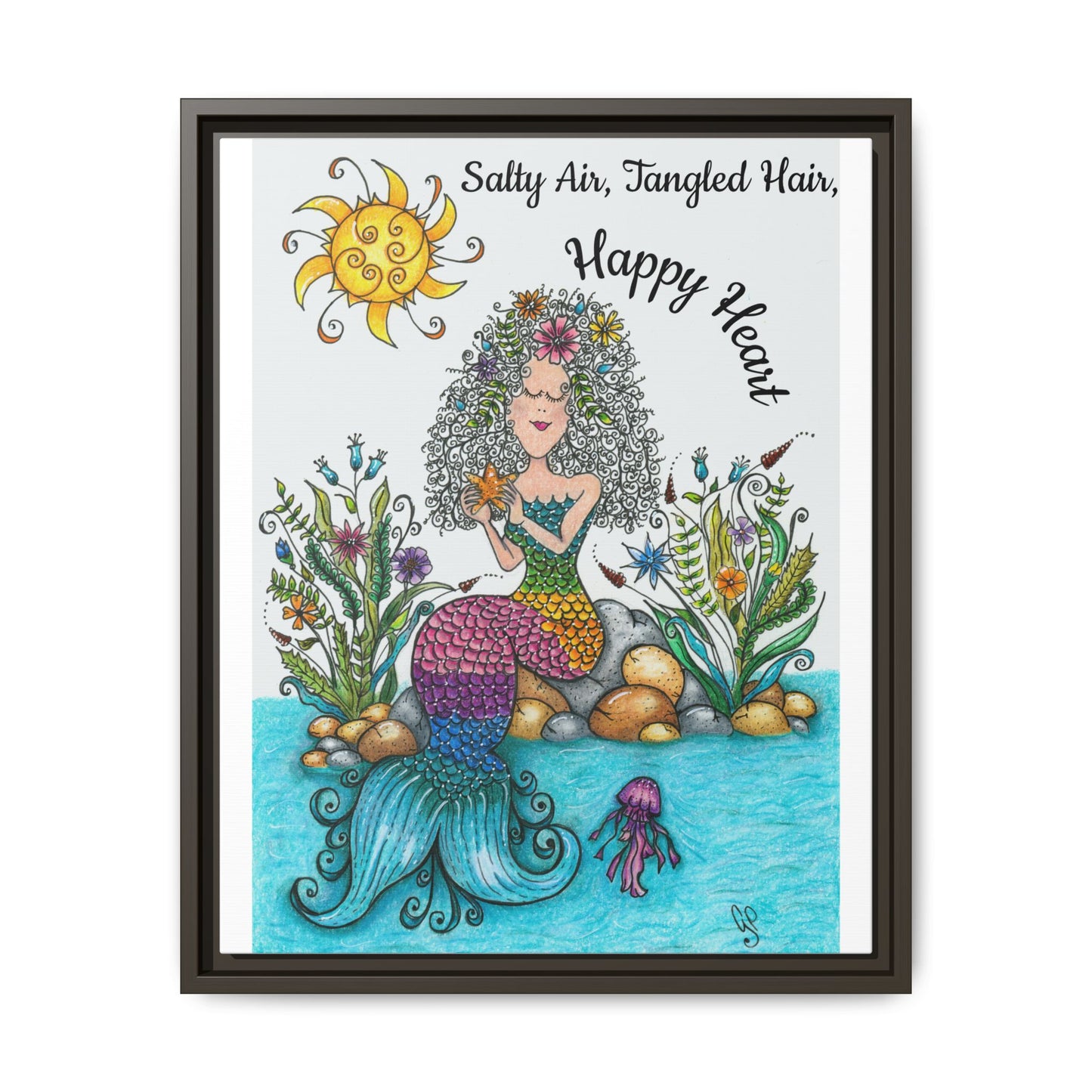 Mermaid Matte Canvas, Framed (Multi-color)