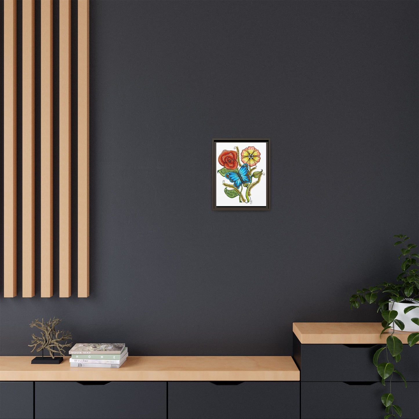 Blue Butterfly Matte Canvas, Framed (Multi-color)