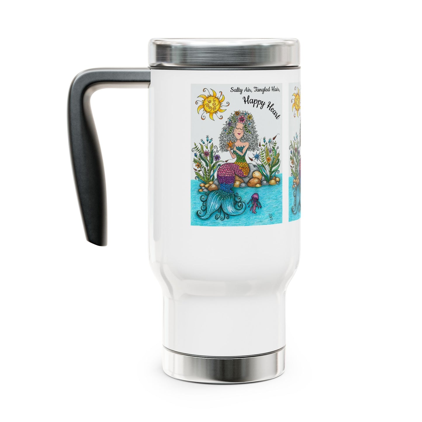 Mermaid Stainless Steel Travel Mug with Handle, 14oz
