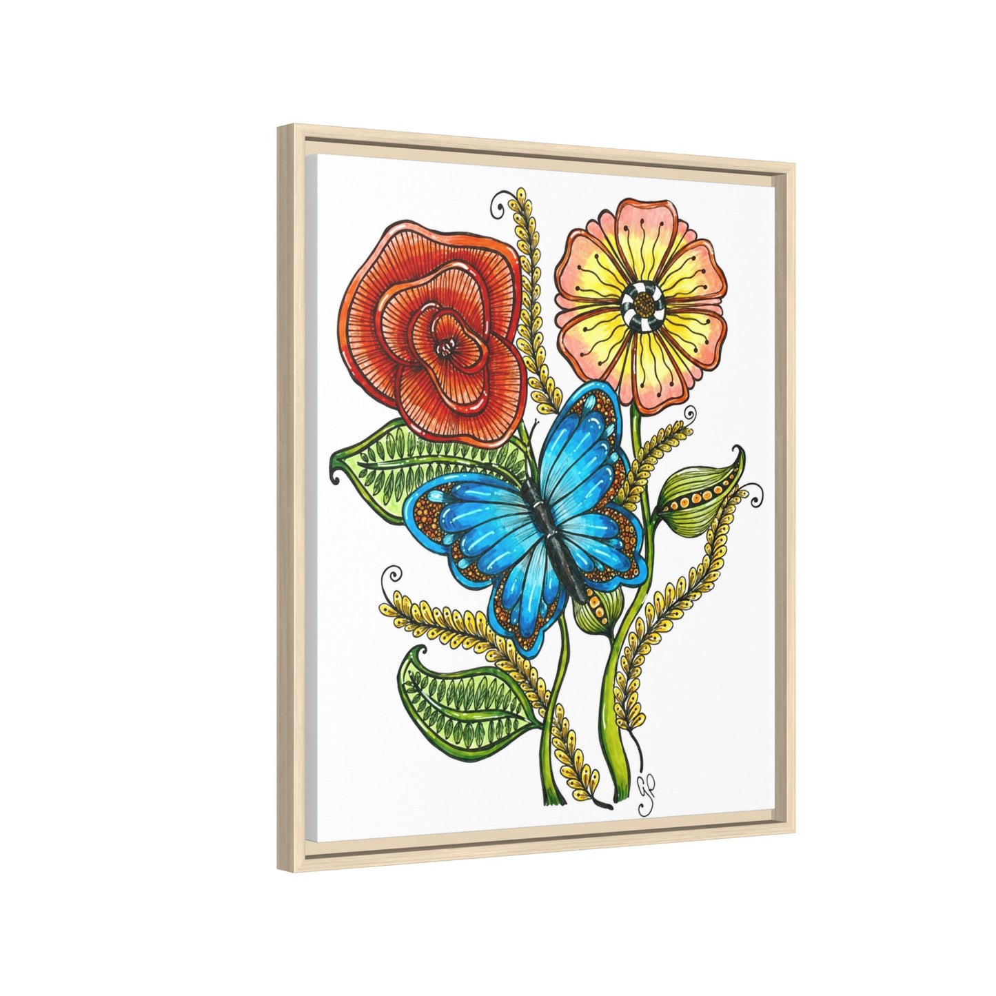 Blue Butterfly Matte Canvas, Framed (Multi-color)