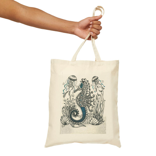 Seahorse & Jellyfish Party Cotton Canvas Tote Bag