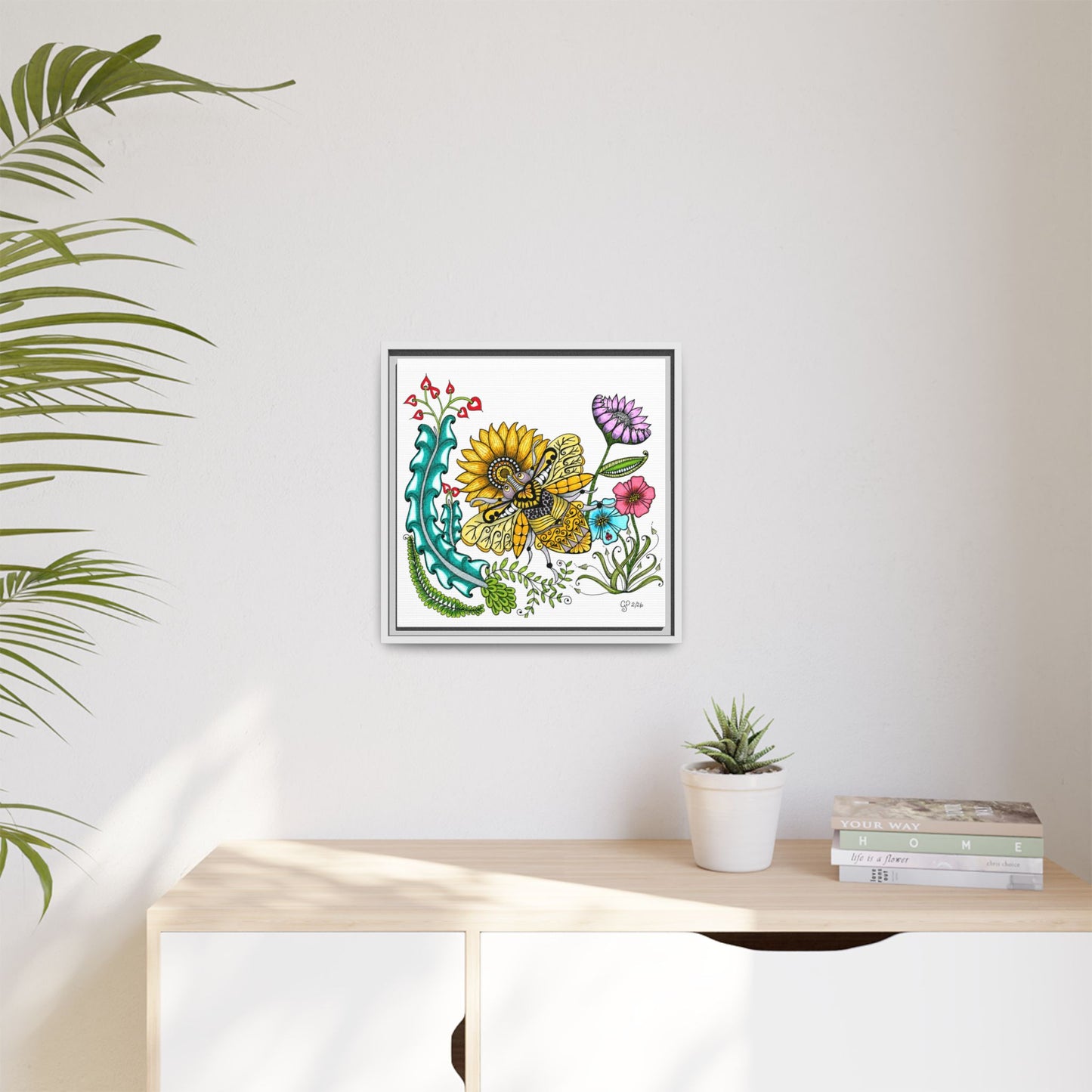 Boho Bumblebee Matte Canvas, Framed (Multi-color)