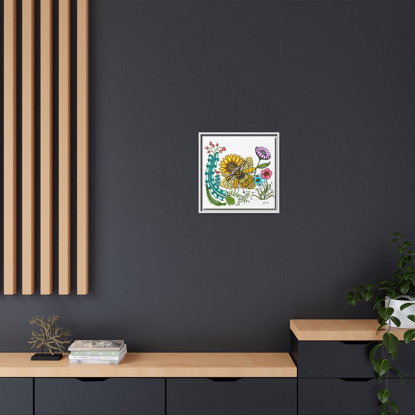 Boho Bumblebee Matte Canvas, Framed (Multi-color)