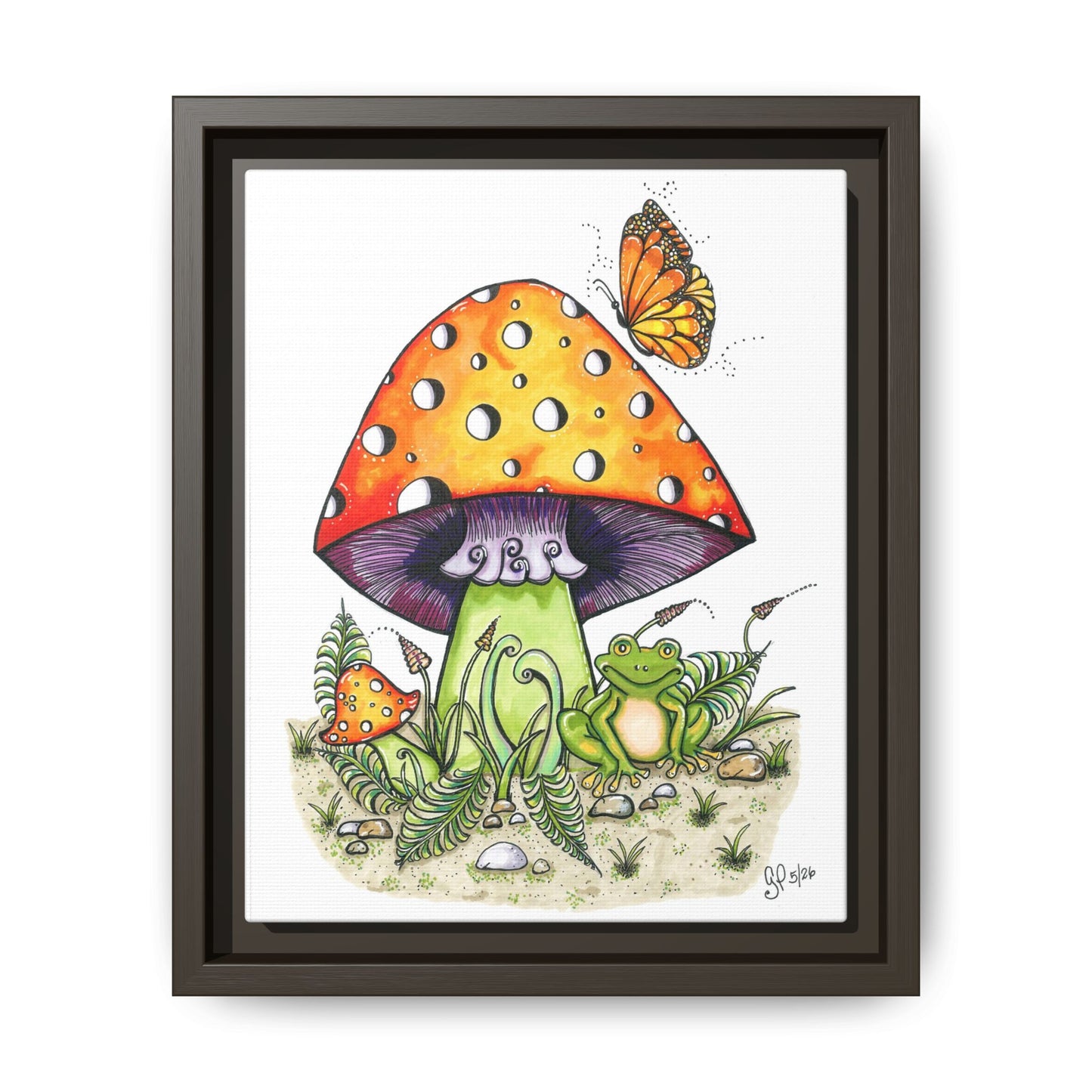 Froggy Loves Mushrooms Matte Canvas, Framed (Multi-color)