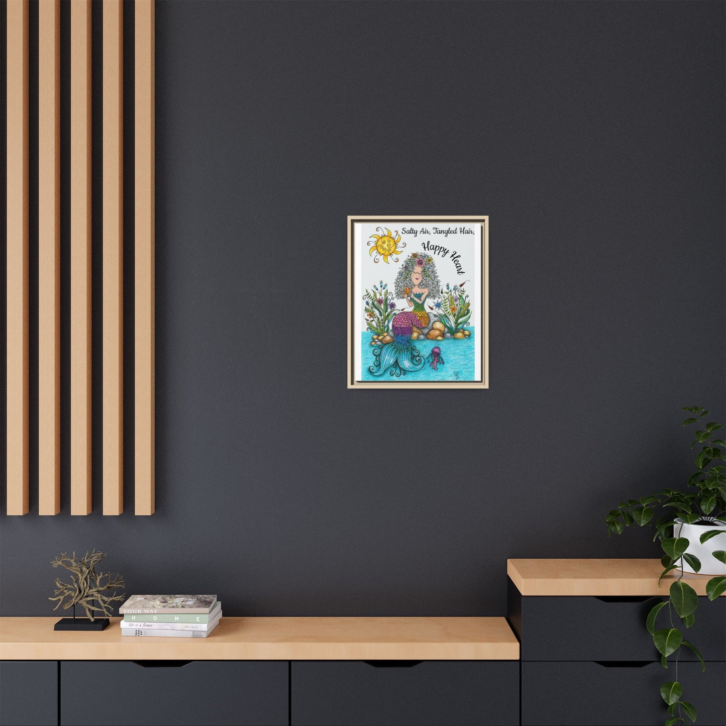 Mermaid Matte Canvas, Framed (Multi-color)