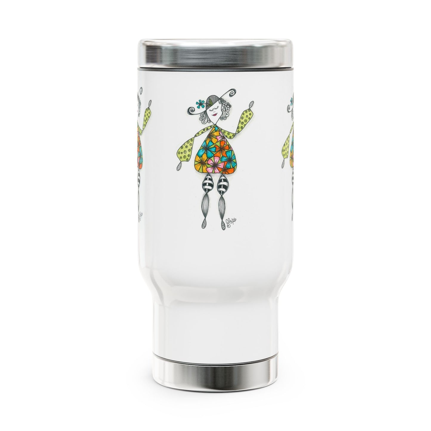 Carefree And Fancy Free Stainless Steel Travel Mug with Handle, 14oz