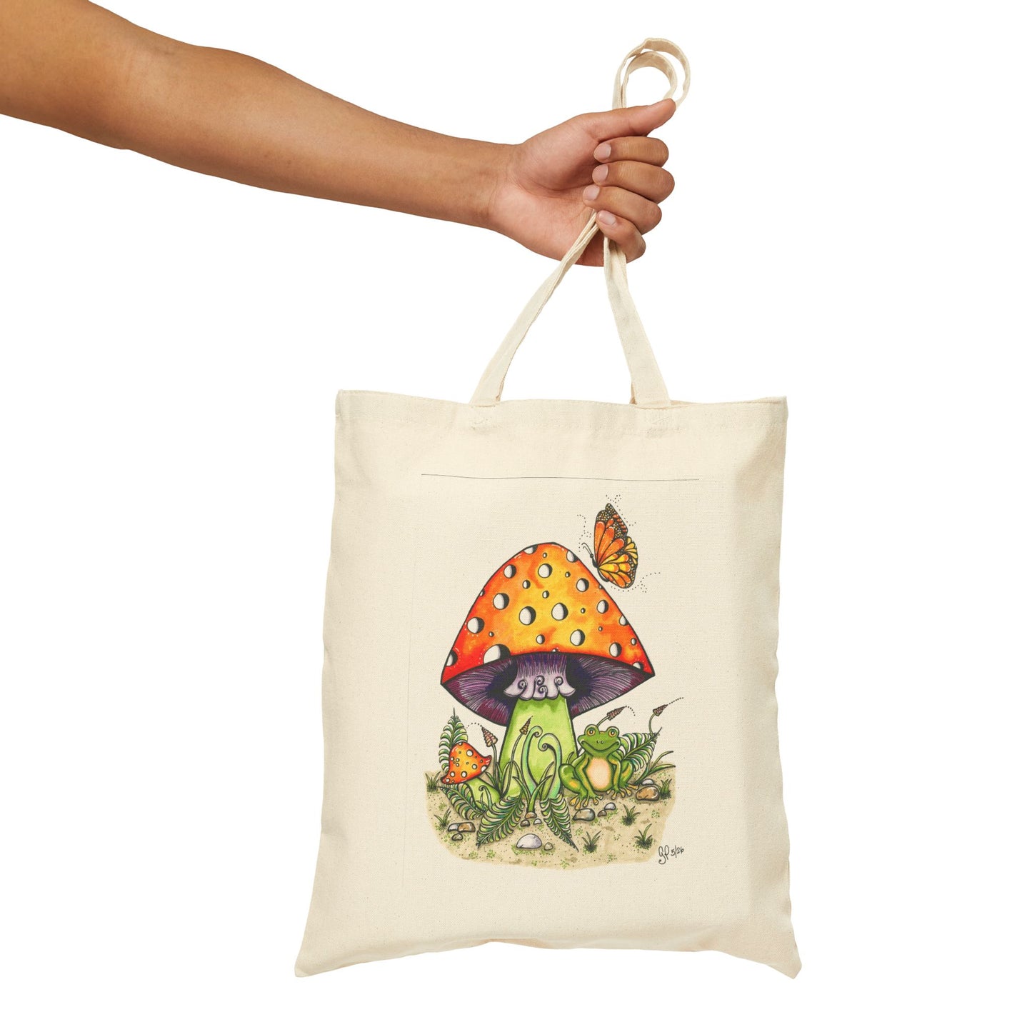Froggy Loves Mushrooms Cotton Canvas Tote Bag