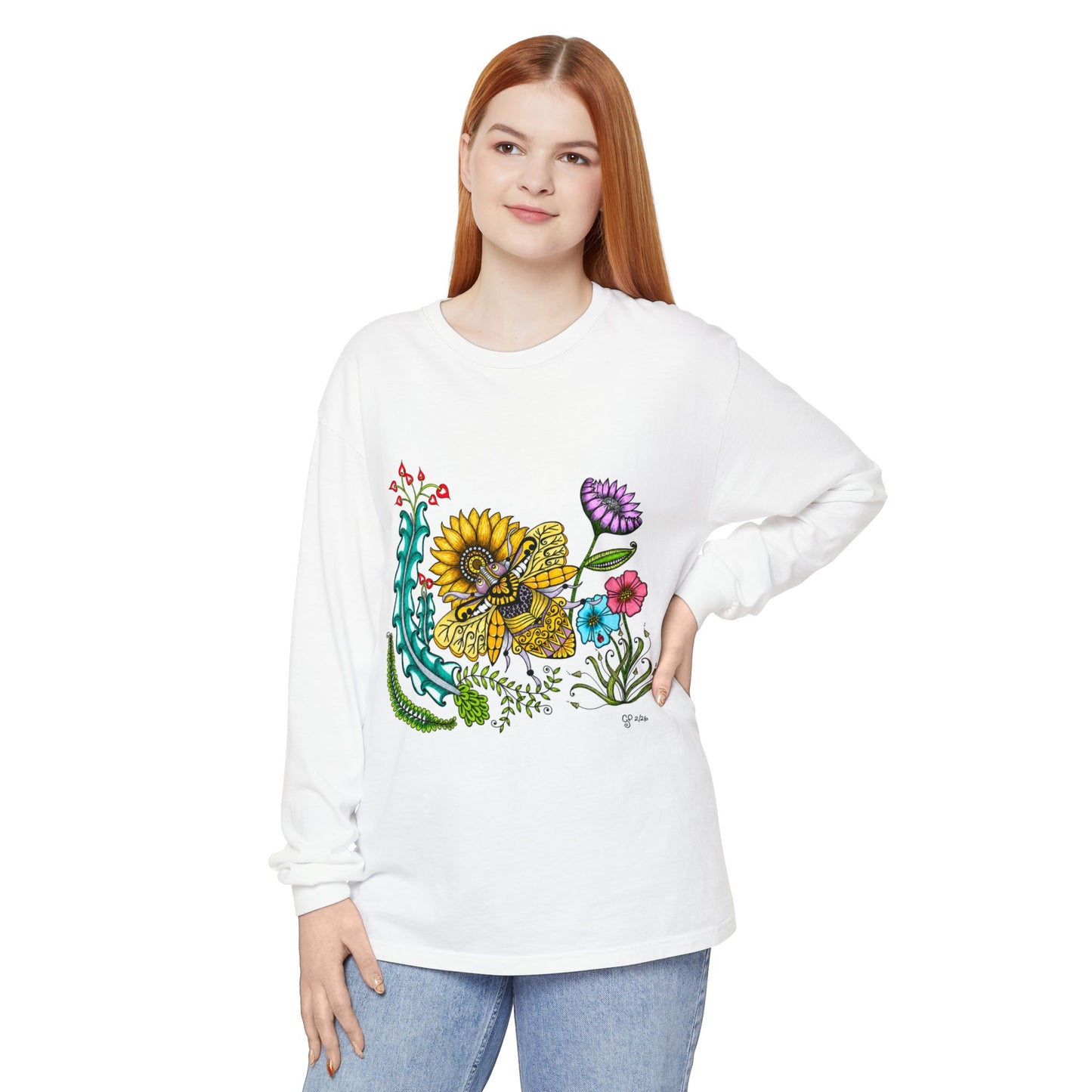 Boho Bumblebee Garment-dyed Long Sleeve T-Shirt