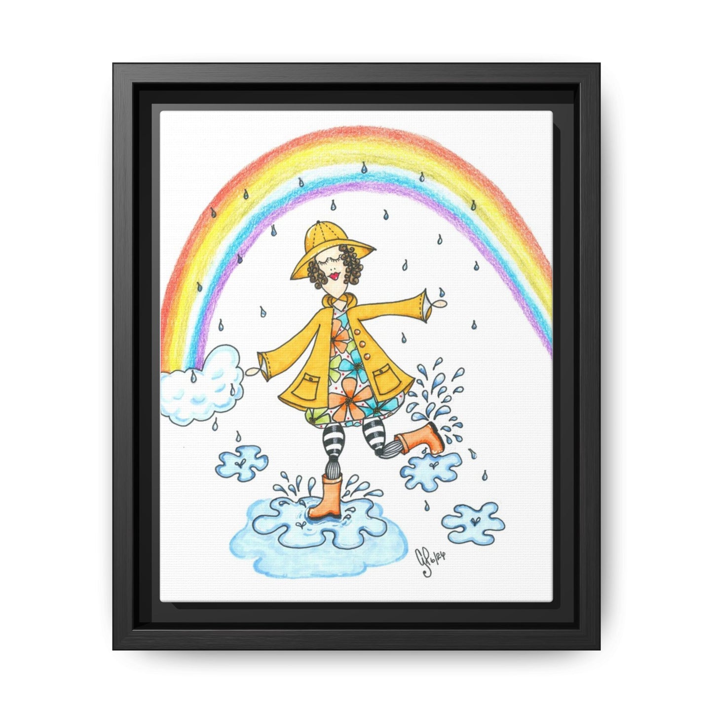 Dancing In The Rain Matte Canvas, Framed (Multi-color)