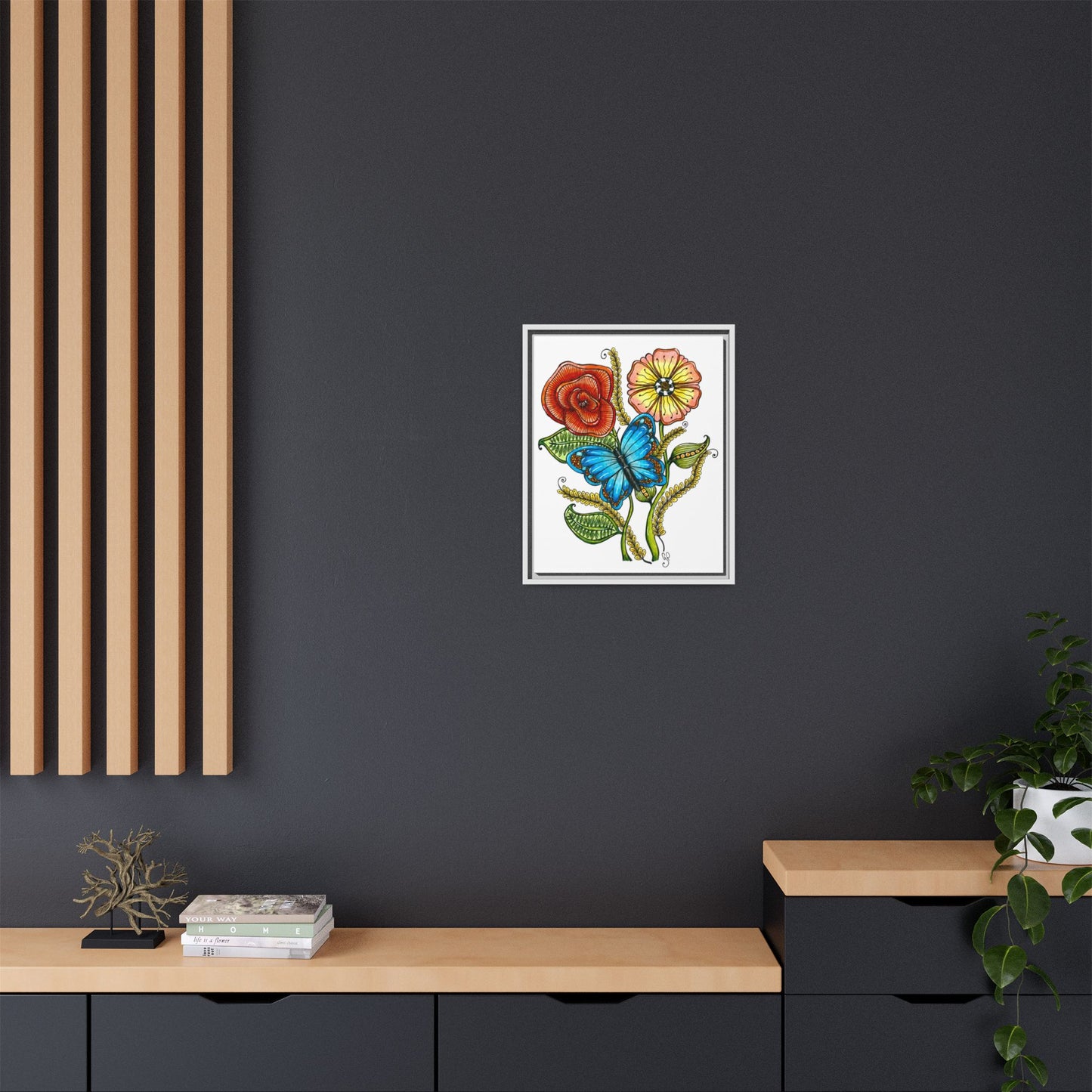 Blue Butterfly Matte Canvas, Framed (Multi-color)