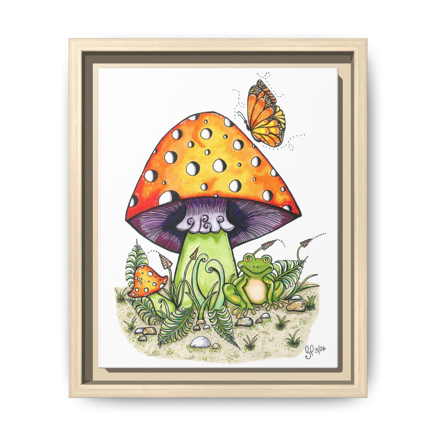 Froggy Loves Mushrooms Matte Canvas, Framed (Multi-color)