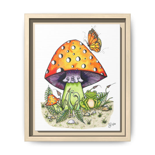 Froggy Loves Mushrooms Matte Canvas, Framed (Multi-color)