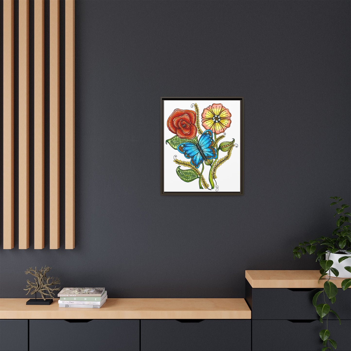 Blue Butterfly Matte Canvas, Framed (Multi-color)