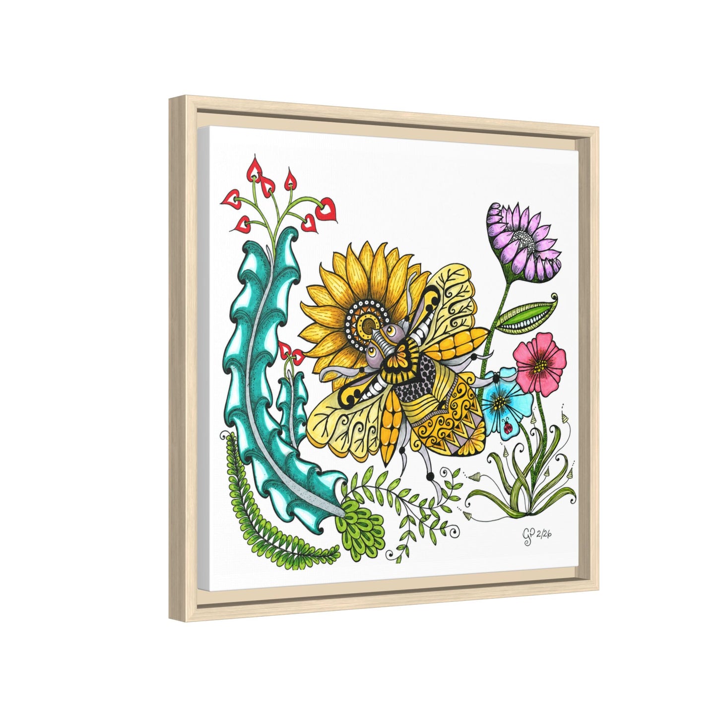 Boho Bumblebee Matte Canvas, Framed (Multi-color)