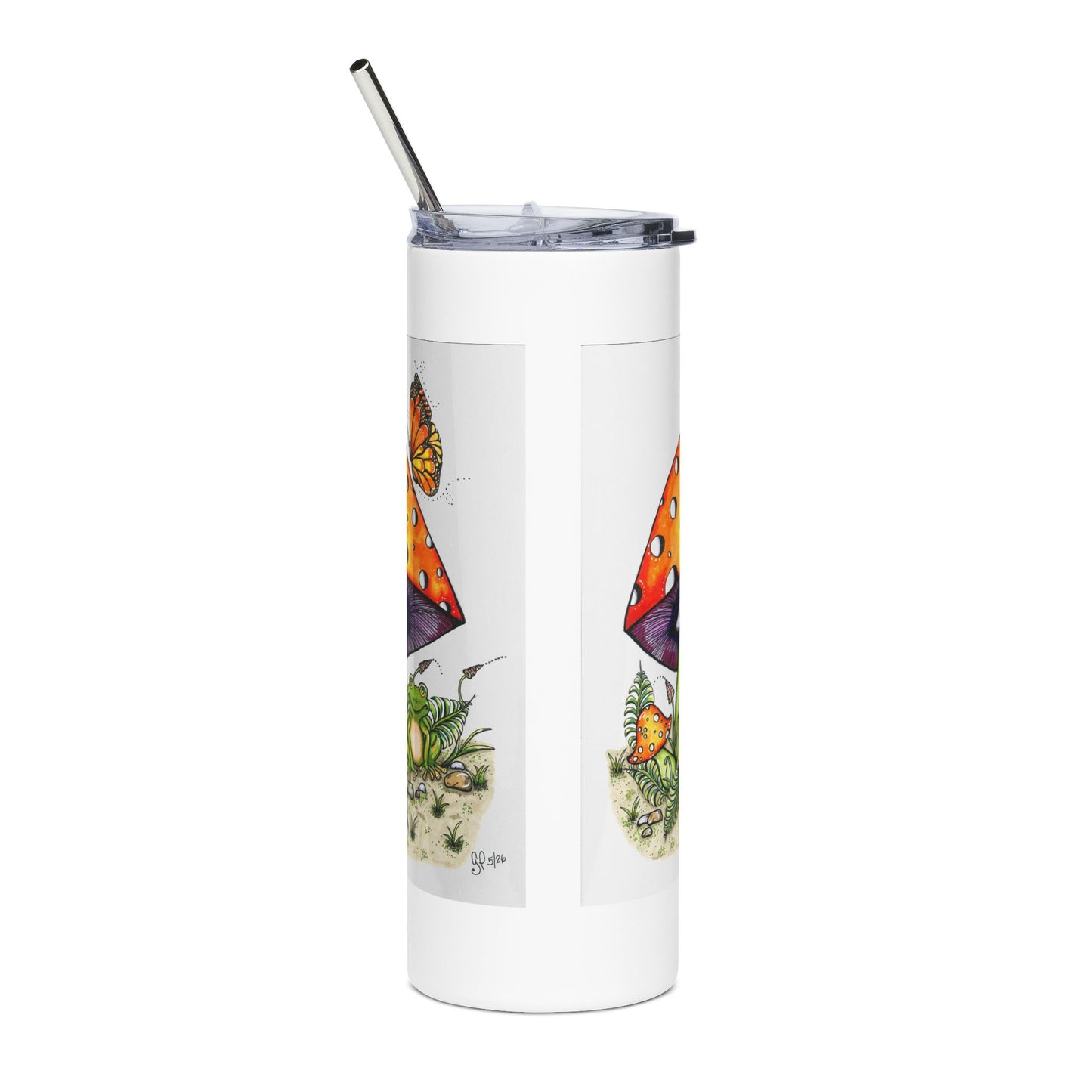 Froggy Loves Mushrooms Stainless Steel Tumbler, 20oz