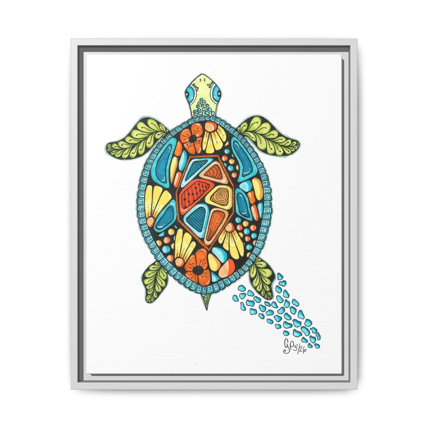 Sea Turtle Matte Canvas, Framed (Multi-color)
