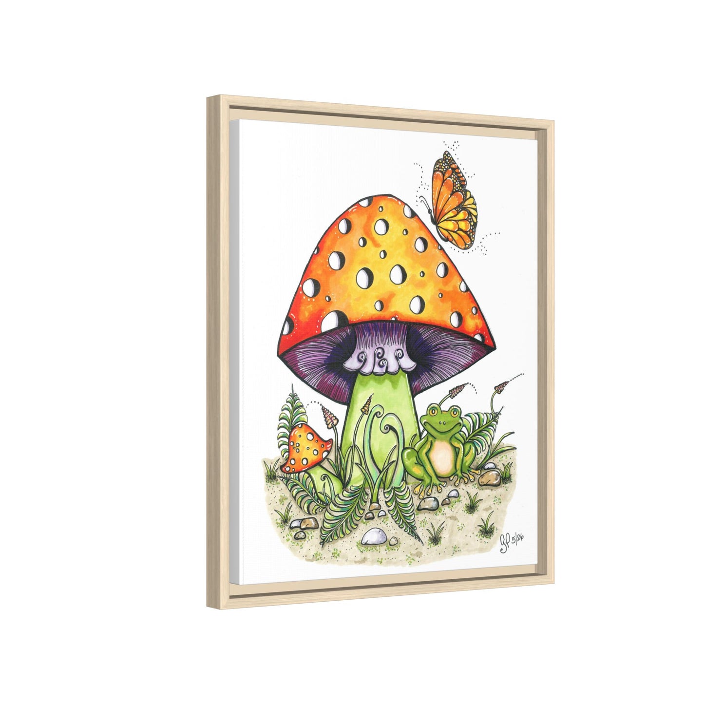 Froggy Loves Mushrooms Matte Canvas, Framed (Multi-color)