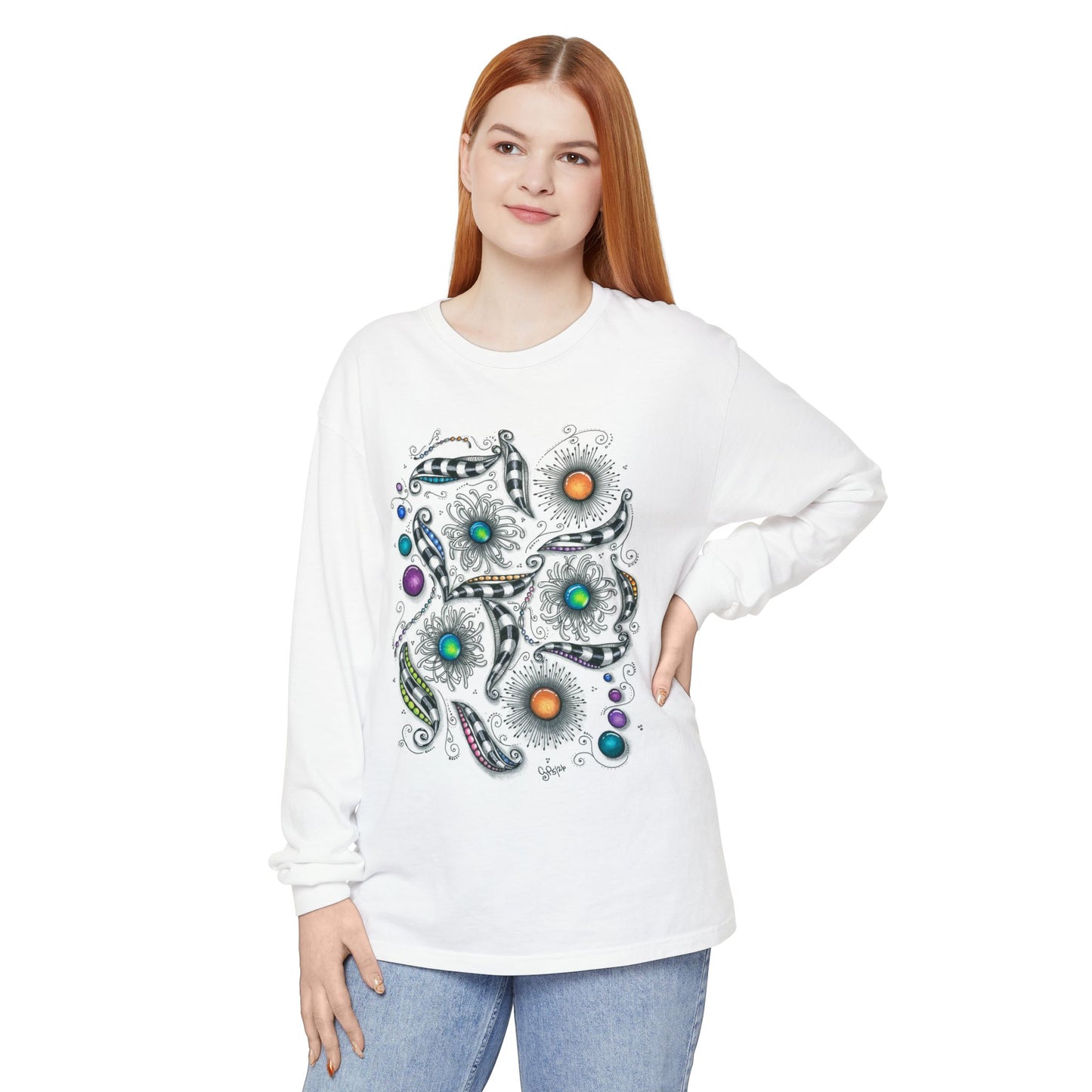 Zen Whimsy Unisex Garment-dyed Long Sleeve T-Shirt