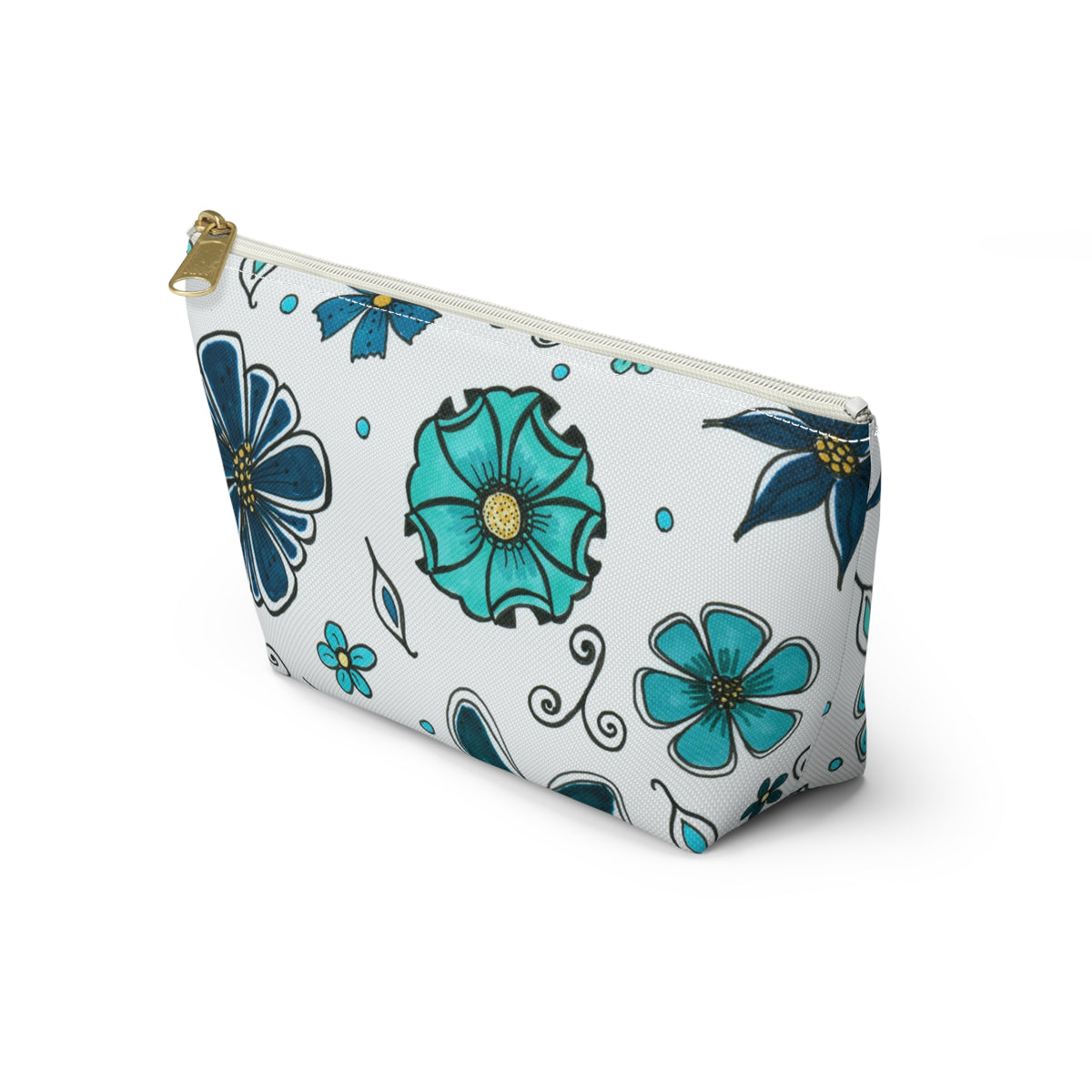Retro Blue Flowers Accessory Pouch