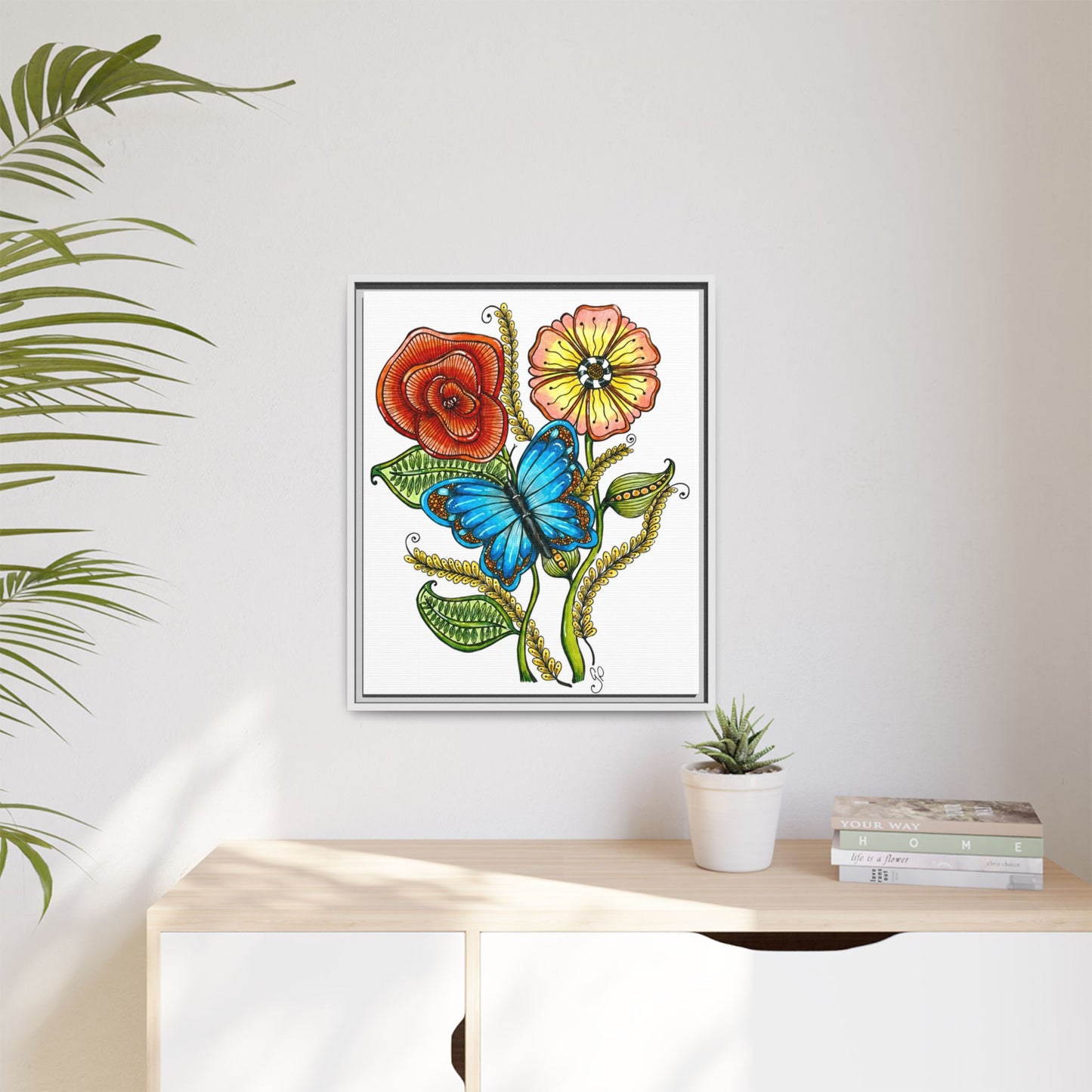 Blue Butterfly Matte Canvas, Framed (Multi-color)