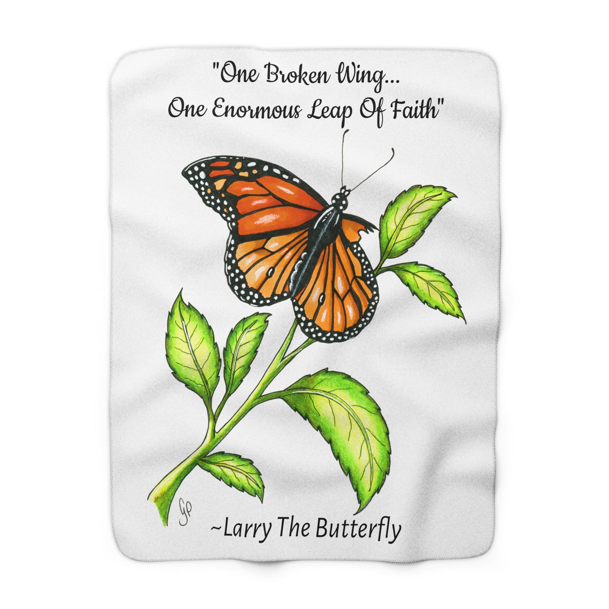 Larry the Butterfly monarch illustration on a sherpa fleece throw blanket