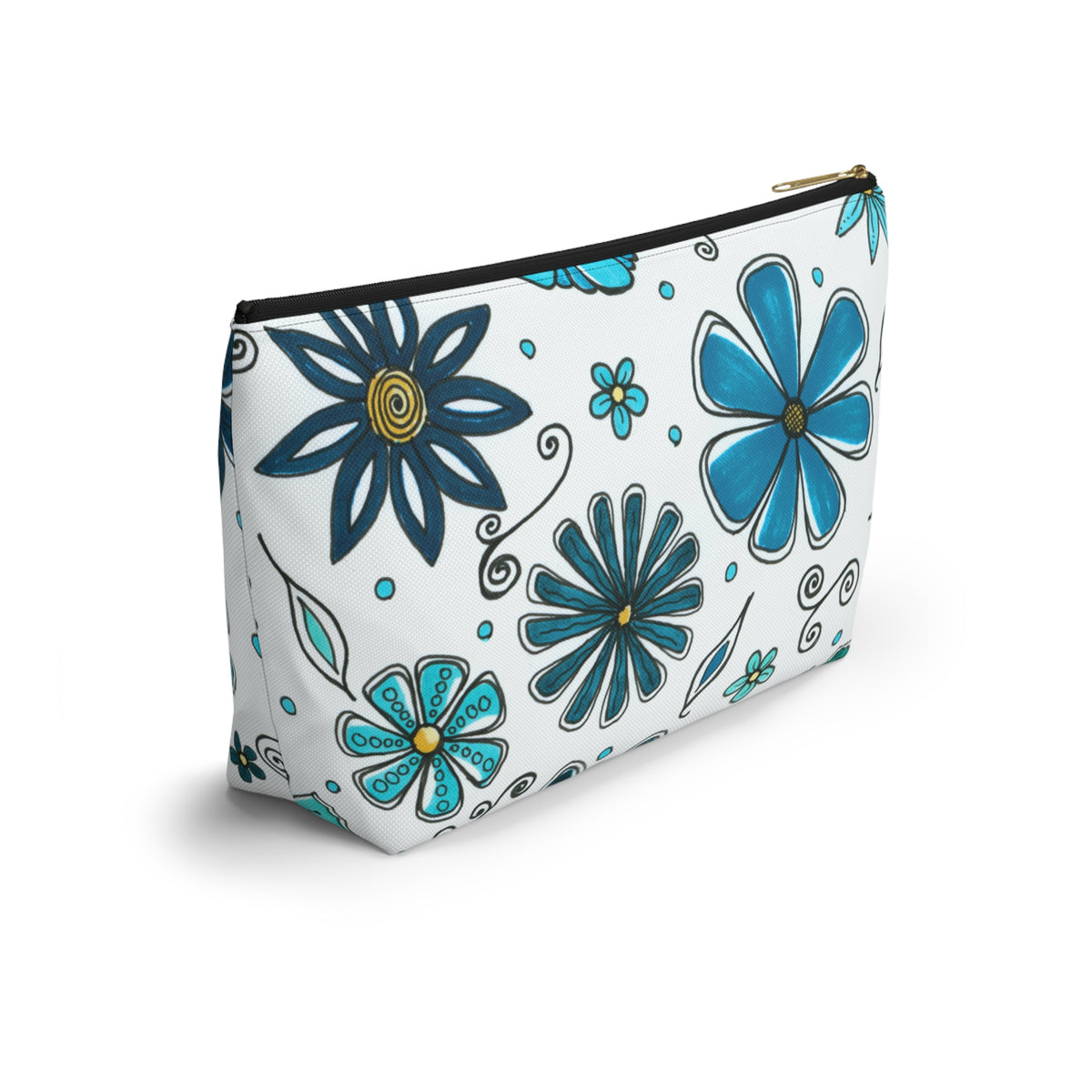 Retro Blue Flowers Accessory Pouch