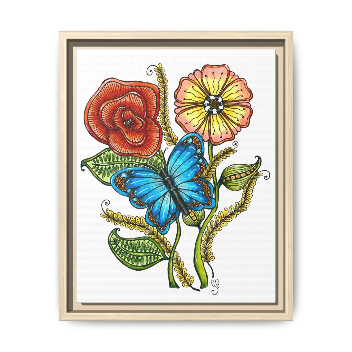 Blue Butterfly Matte Canvas, Framed (Multi-color)