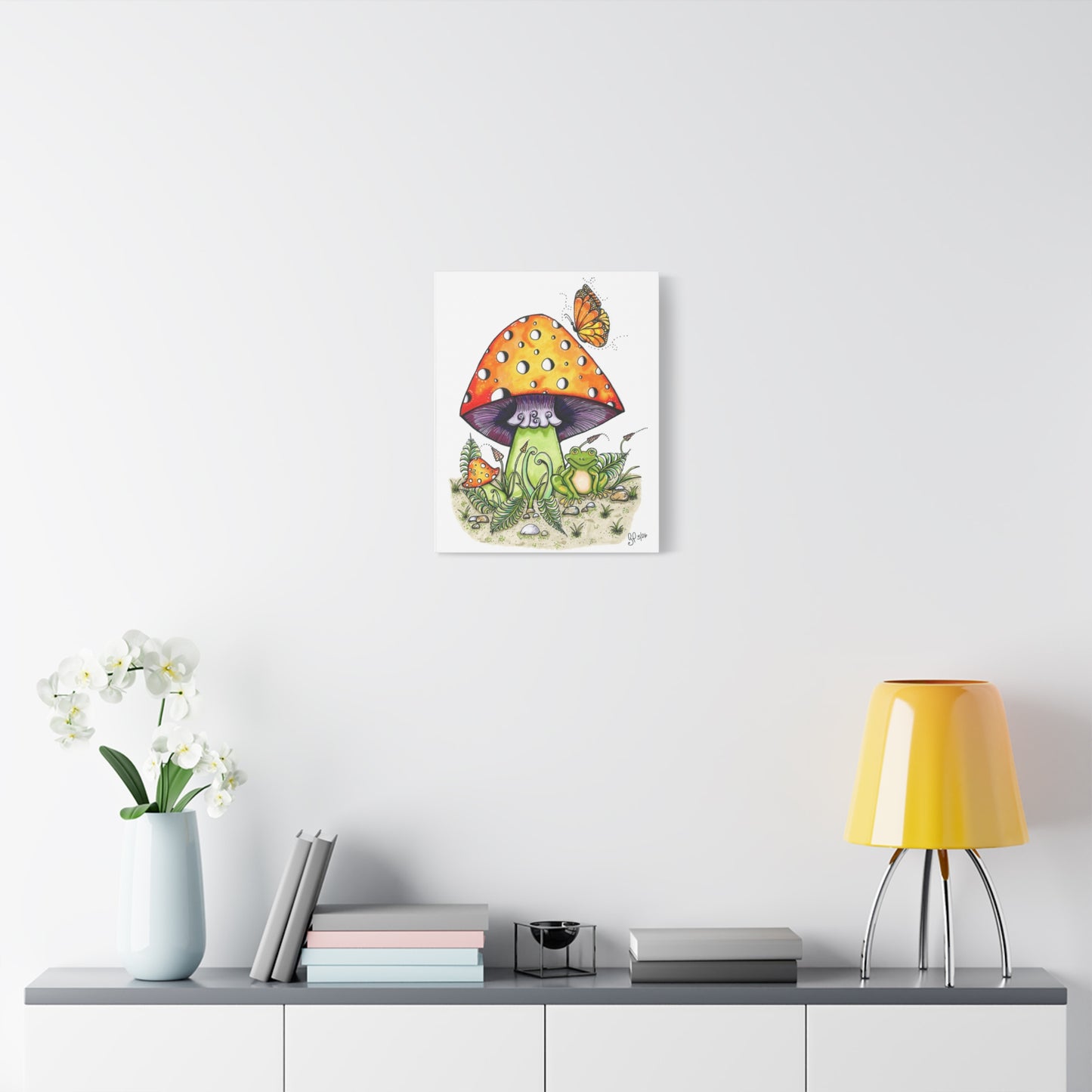 Froggy Loves Mushrooms Matte Canvas (unframed)