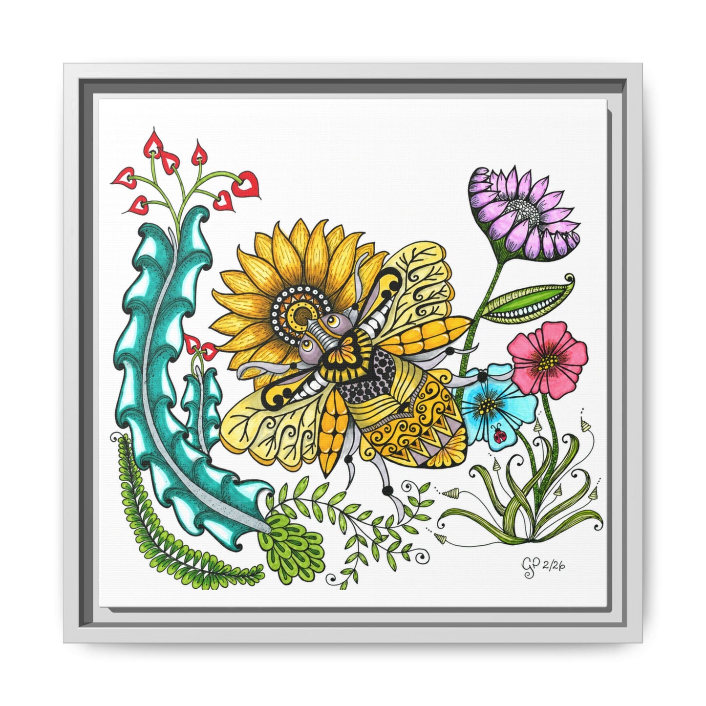 Boho Bumblebee Matte Canvas, Framed (Multi-color)